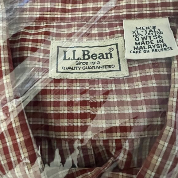 L.L. Bean Men’s Short Sleeve Button Shirt Plaid Cotton Collared Red Rust | XLT - Picture 10 of 10